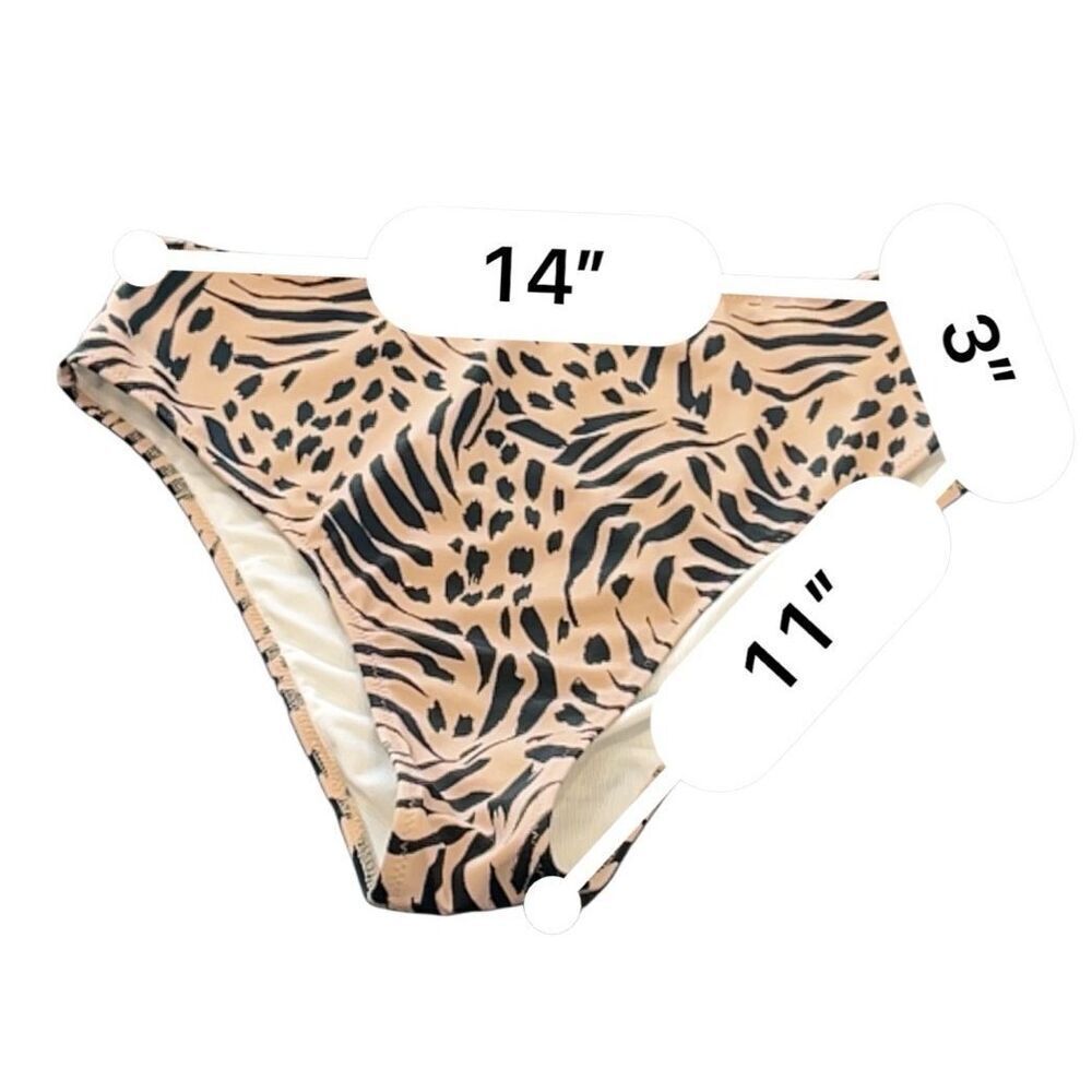 Shade & Shore Womens Cheeky Bikini Bottom Beige Black Animal Print Size M - Picture 6 of 6
